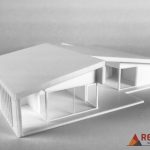 3D maquette in plastic met een los dak van een villa