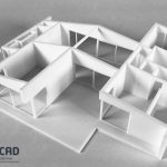3D maquette in plastic met een los dak van een villa
